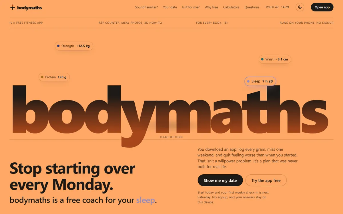 bodymaths homepage: a free fitness coach
